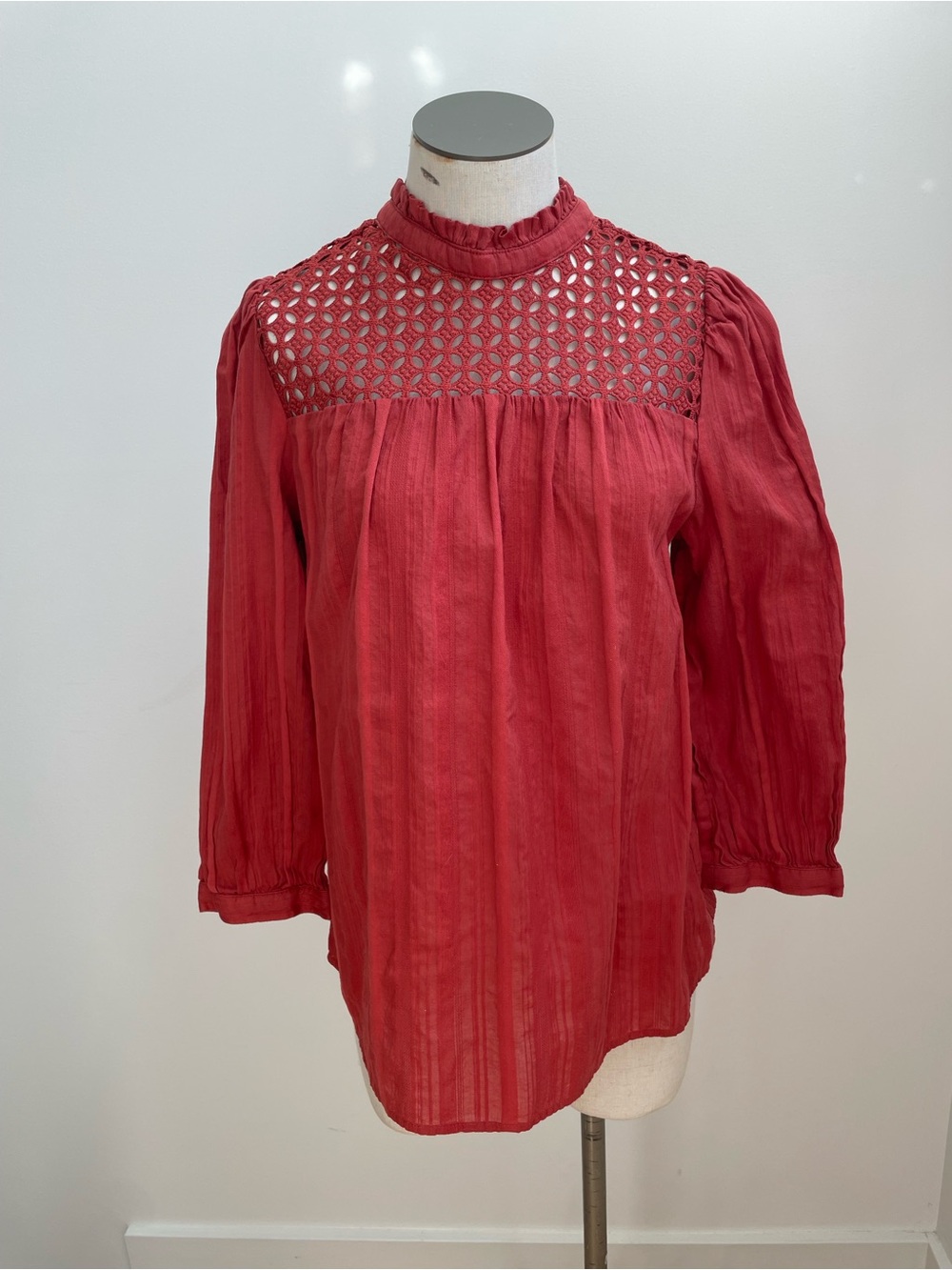GAP Red Crochet Yoke Peasant Blouse